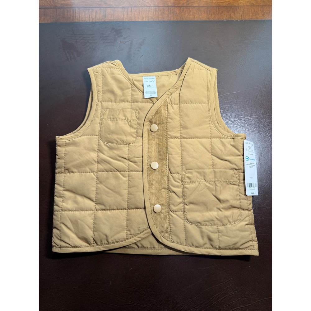 Carters Baby Boys Tan Quilted Puffer Vest 12M Corduroy Trim CKT134159-SSI